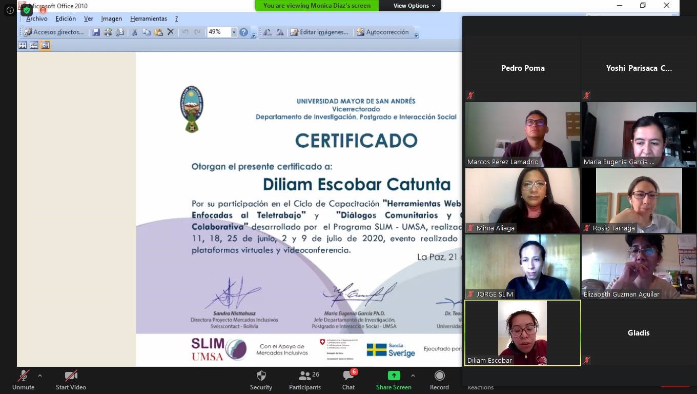 Entrega virtual de certificados — Programa SLIM UMSA (2020)