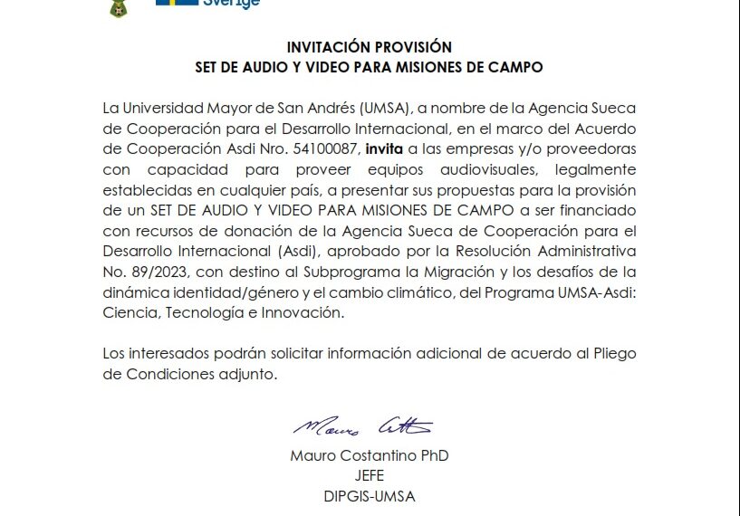 INVITACIÓN PROVISIÓN SET DE AUDIO Y VIDEO PARA MISIONES DE CAMPO