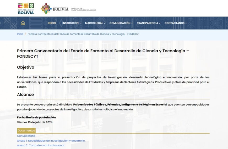 PRIMERA CONVOCATORIA FONDO DE FOMENTO AL DESARROLLO DE CIENCIA Y TECNOLOGÍA (FONDECYT)