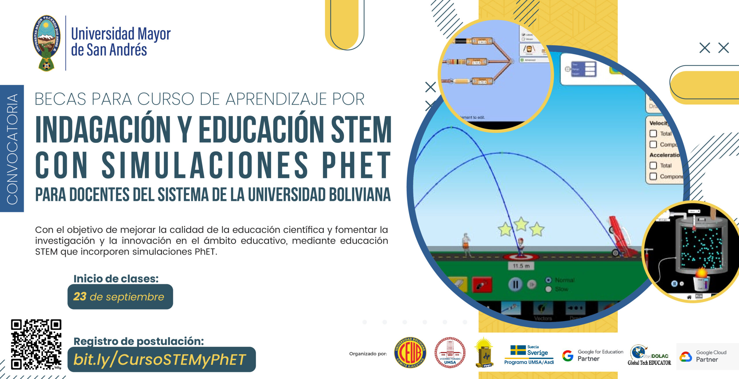 Lee más sobre el artículo BECAS PARA CURSO DE APRENDIZAJE POR INDAGACIÓN Y EDUCACIÓN STEM CON SIMULACIONES PHET PARA DOCENTES DEL SISTEMA DE LA UNIVERSIDAD BOLIVIANA