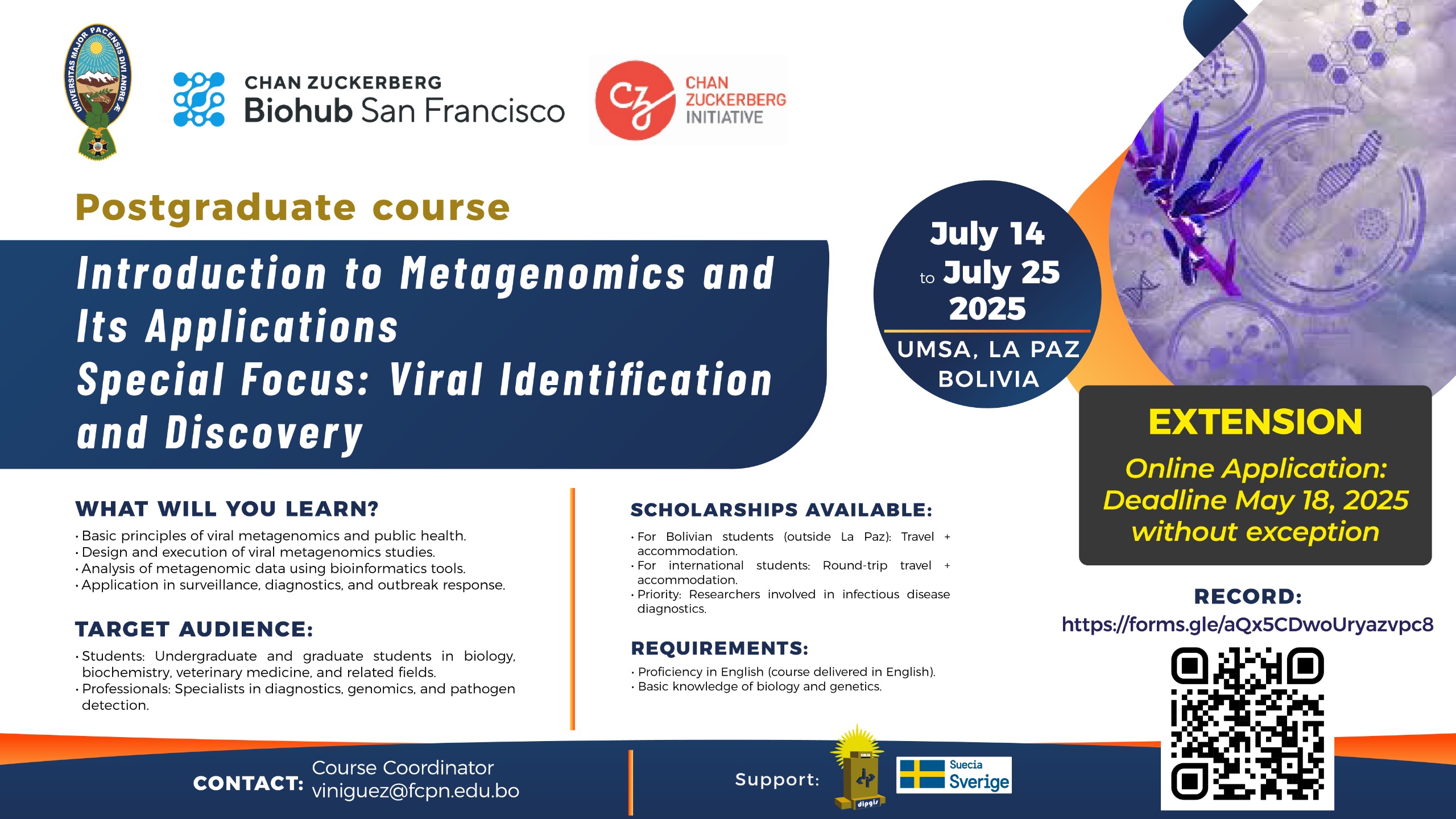 Lee más sobre el artículo Call for Applications. Graduate Course: Introduction to Metagenomics and Its Applications Special Focus: Viral Identification and Discovery