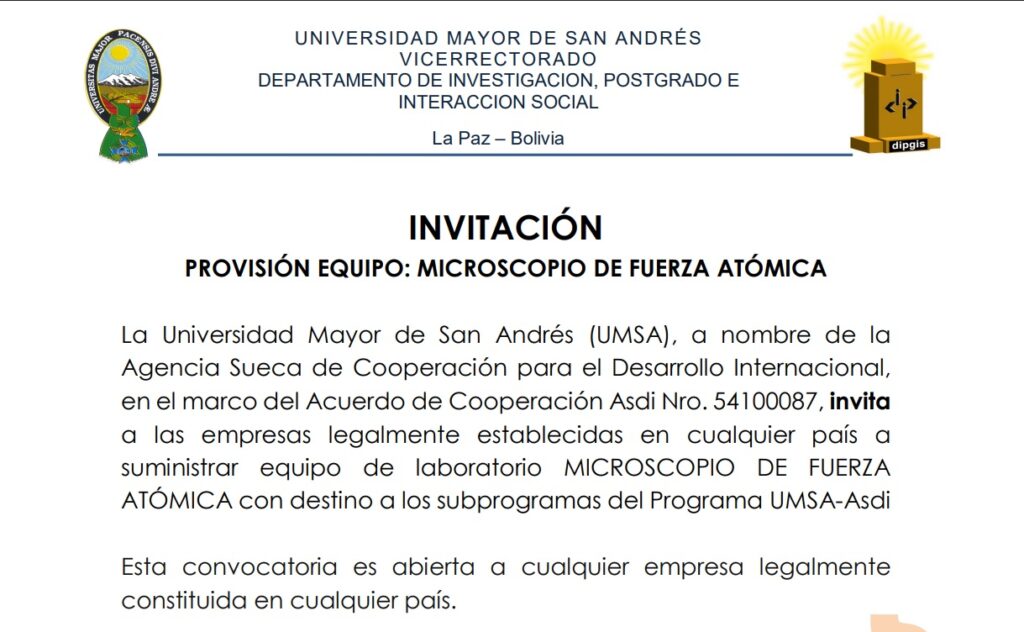 INVITACIÓN. PROVISIÓN EQUIPO: MICROSCÓPICO DE FUERZA ATÓMICA