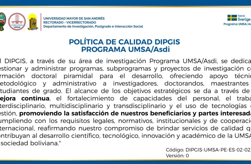 POLÍTICA DE CALIDAD DIPGIS PROGRAMA UMSA/Asdi
