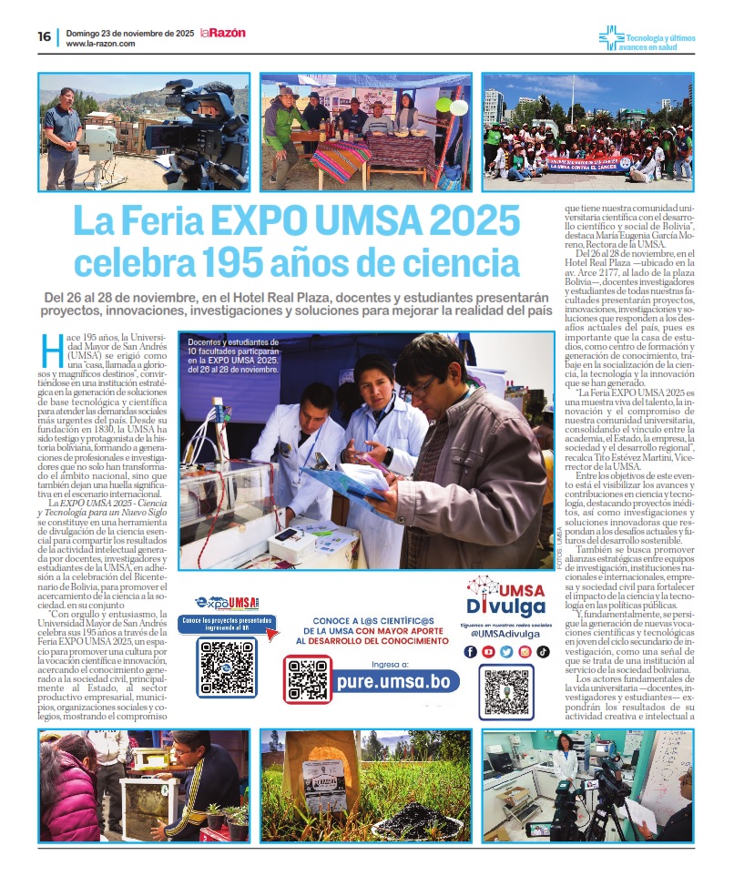 Lee más sobre el artículo PUBLICACIÓN DE LA RAZÓN EN EL MARCO DE LA FERIA EXPO UMSA 2025