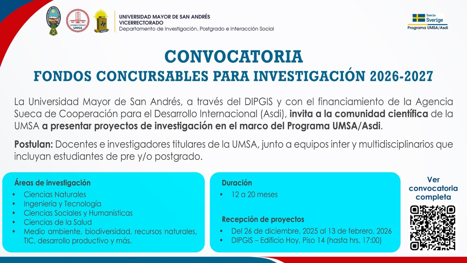 Lee más sobre el artículo CONVOCATORIA FONDOS CONCURSABLES PARA INVESTIGACIÓN 2026 – 2027